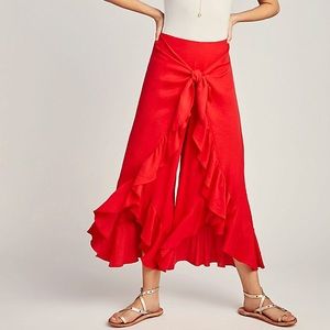 Anthropologie Feather & Bone Red Ruffle Pants